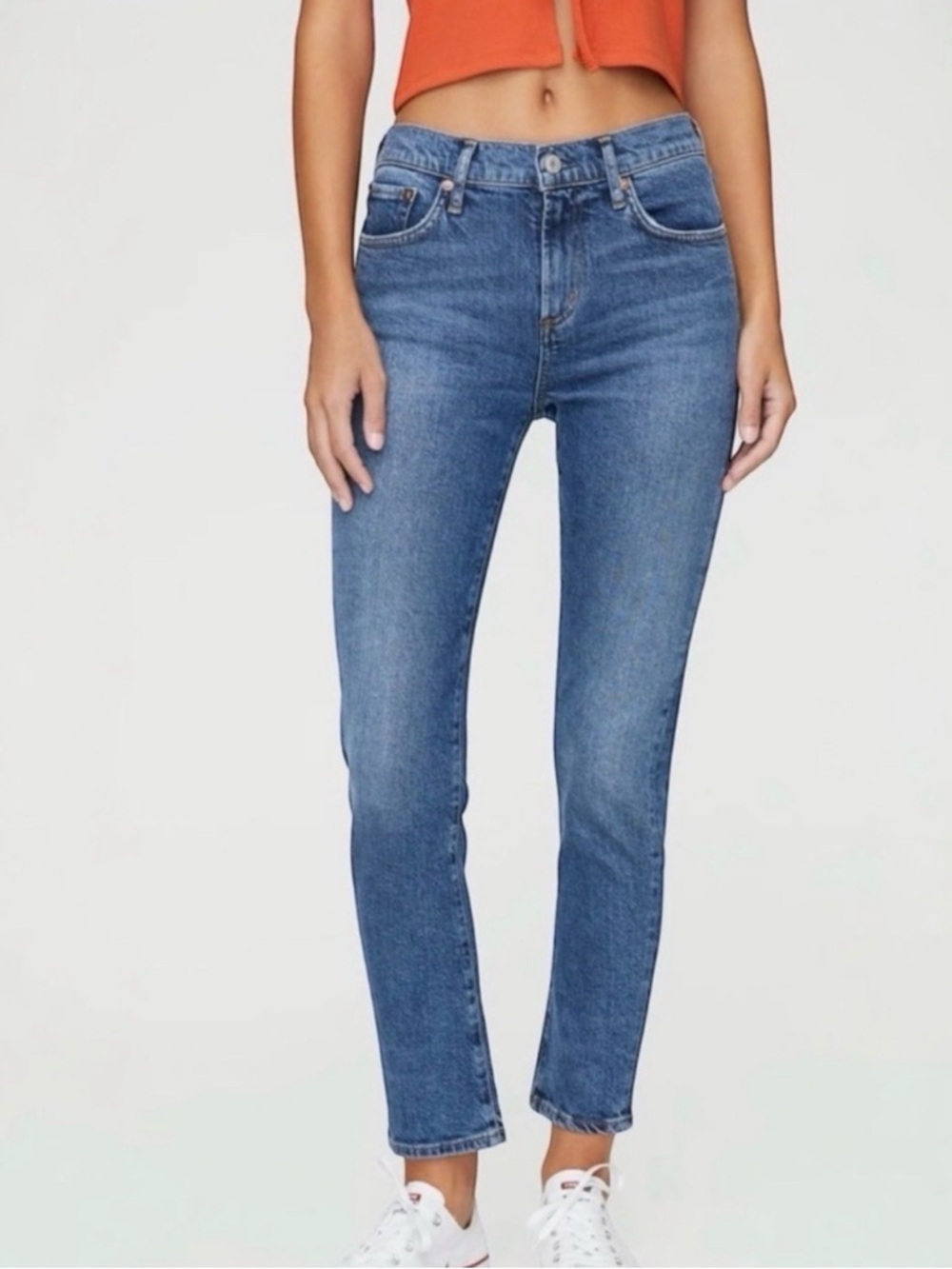 AGOLDE Tony Slim Straight‎ Jeans 29 High Rise Medium Wash Crop Denim